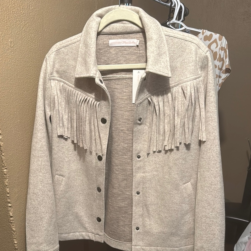 Tan Jean Jacket with Fringe and Western Flair